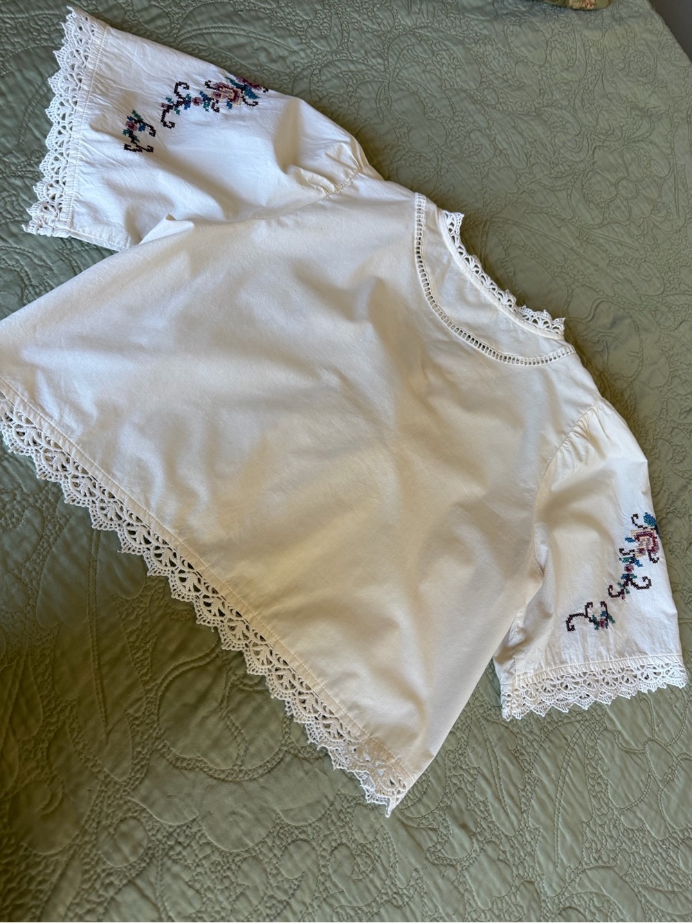 *SOLD* Jennifer & Grace Embroidered Cotton Peasant Blouse Boho Cottagecore L - Picture 9 of 14